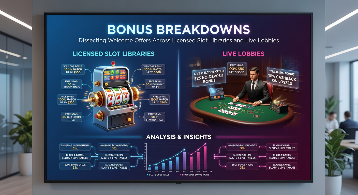 Detailed infographic comparing slot free spins stacks versus live dealer chip piles, with charts on wagering contributions and bonus values in regulated casino environments