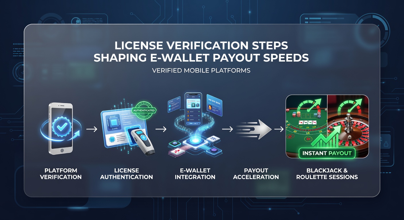 Mobile casino interface showing license verification and e-wallet payout process for blackjack and roulette sessions