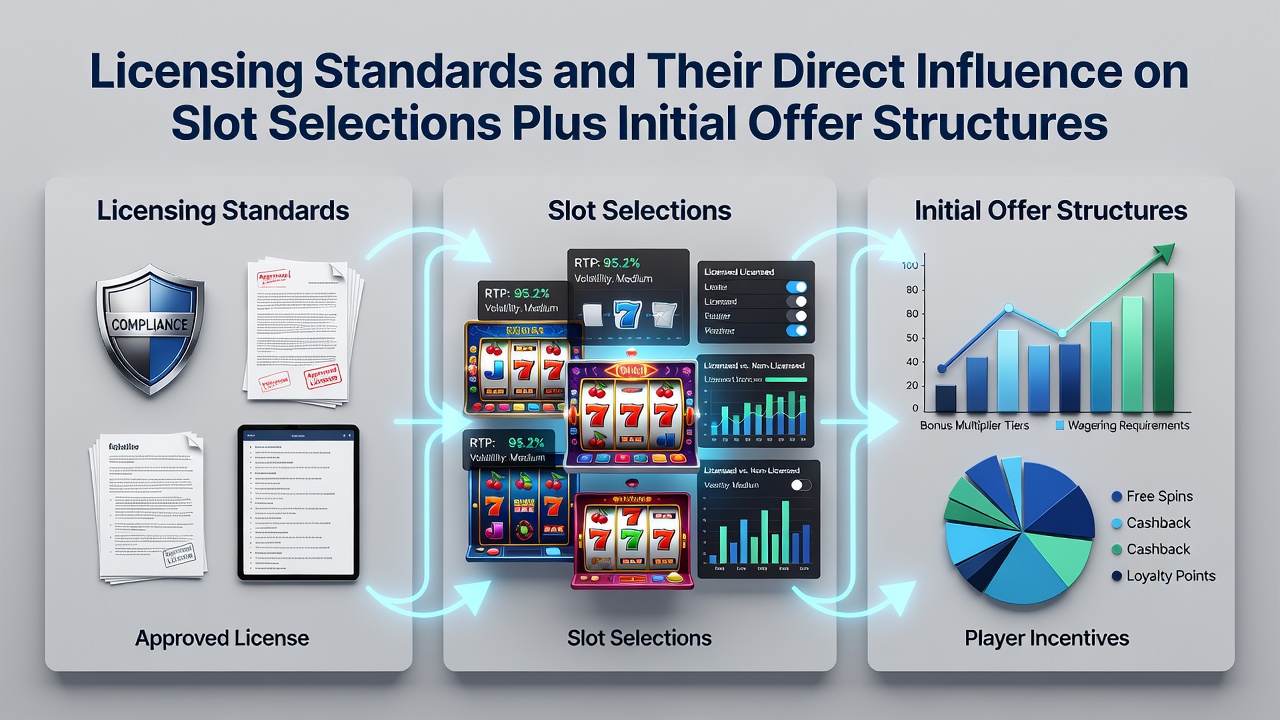 Casino lobby screen showing approved slot categories and bonus terms interface