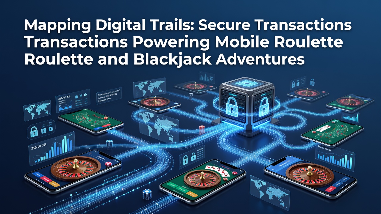 Secure transaction flow diagram showing encrypted mobile roulette and blackjack payments across devices