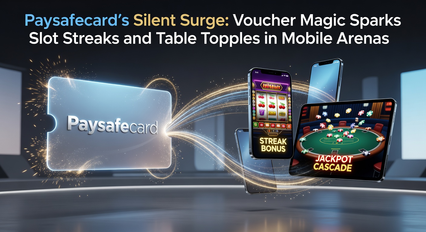 Paysafecard vouchers displayed on a mobile screen next to slot machine icons and table game interfaces, highlighting seamless integration in mobile casinos