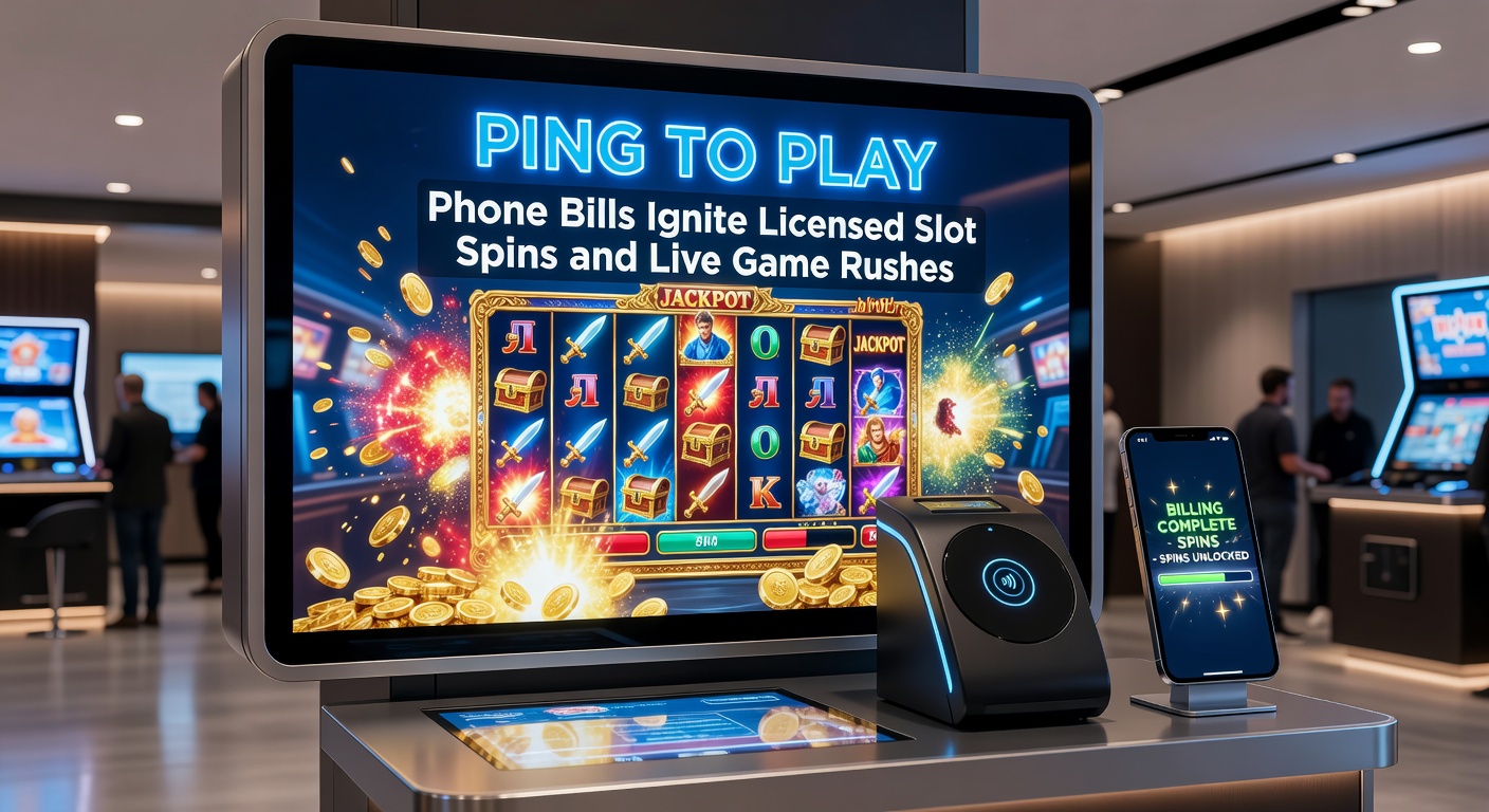 Vibrant slot reels spinning on a mobile screen next to a phone bill payment notification, highlighting instant play activation